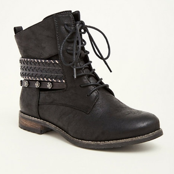 Torrid Shoes - Torrid Black Strappy Cutout Combat Boots 10W
